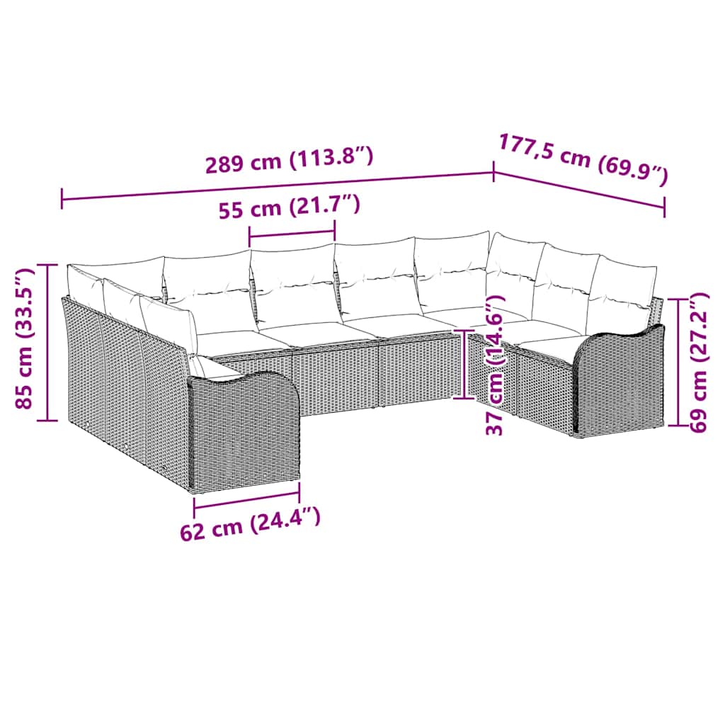 vidaXL Conjunto de Sofá de Jardim 9 pcs Preto vime PE