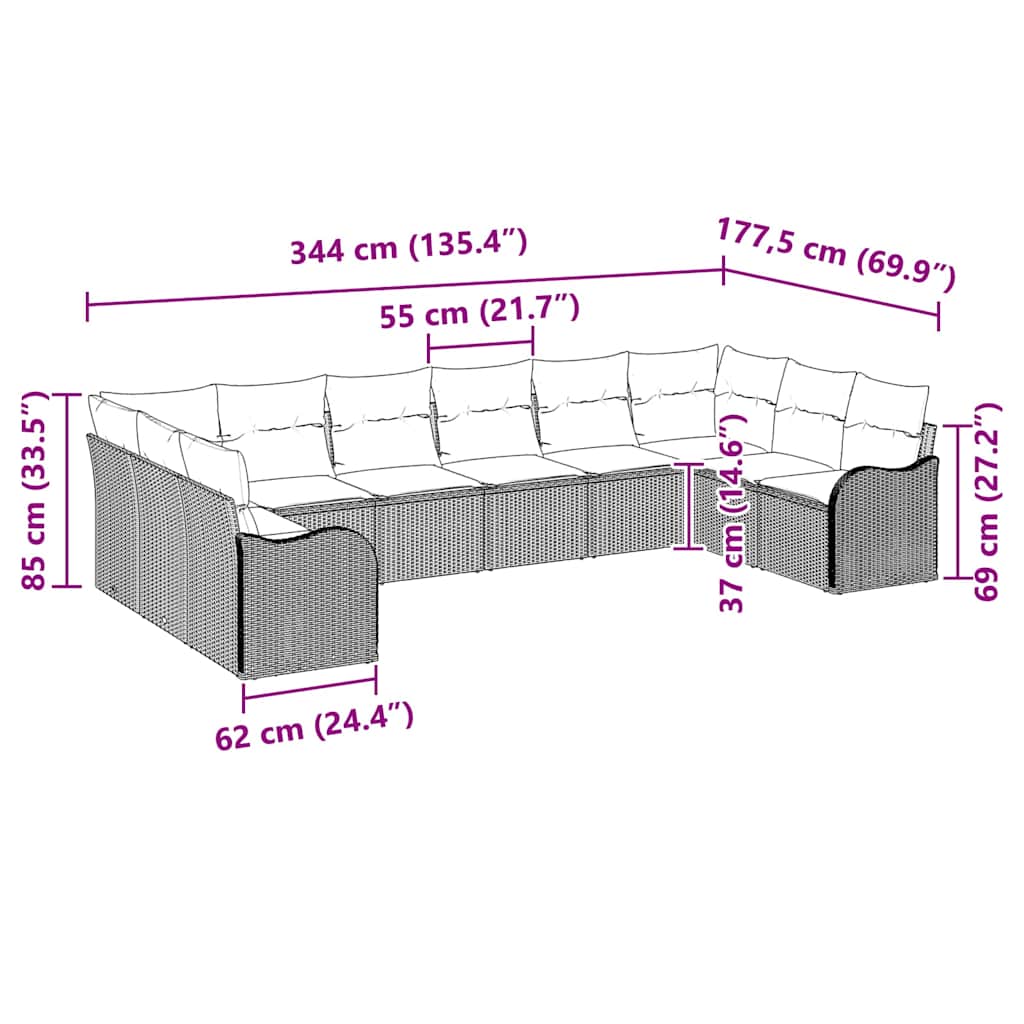 vidaXL Conjunto de Sofá de Jardim Preto vime PE