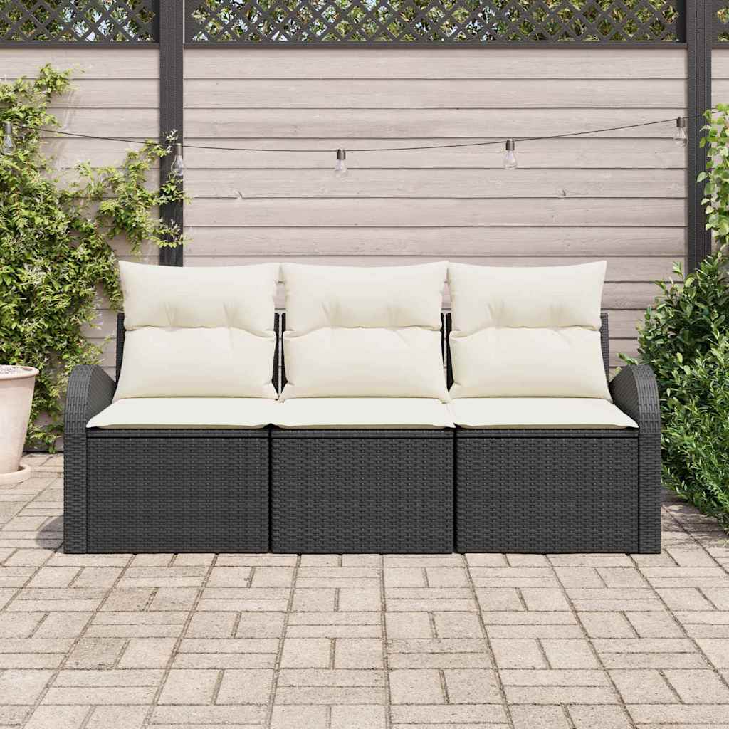 vidaXL Conjunto de Sofá de Jardim 3 pcs Preto Rattan Sintético