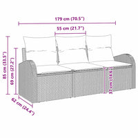 vidaXL Conjunto de Sofá de Jardim 3 pcs Preto Rattan Sintético