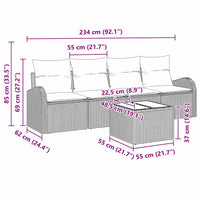 vidaXL Conjunto de Sofá de Jardim Preto 55 x 55 x 37 cm vime PE