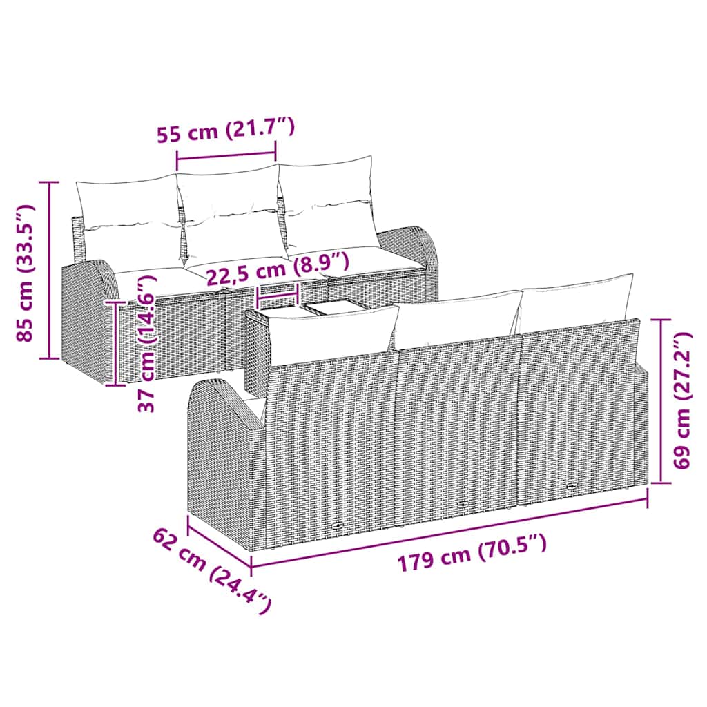 vidaXL Conjunto de Sofá de Jardim Preto 55 x 55 x 37 cm vime PE