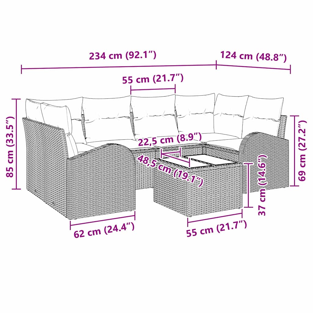 vidaXL Conjunto de Sofá de Jardim Preto 55 x 55 x 37 cm vime PE