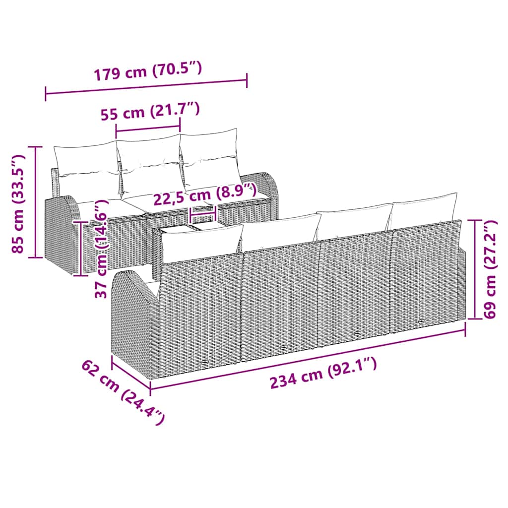 vidaXL Conjunto de Sofá de Jardim Preto 55 x 55 x 37 cm vime PE