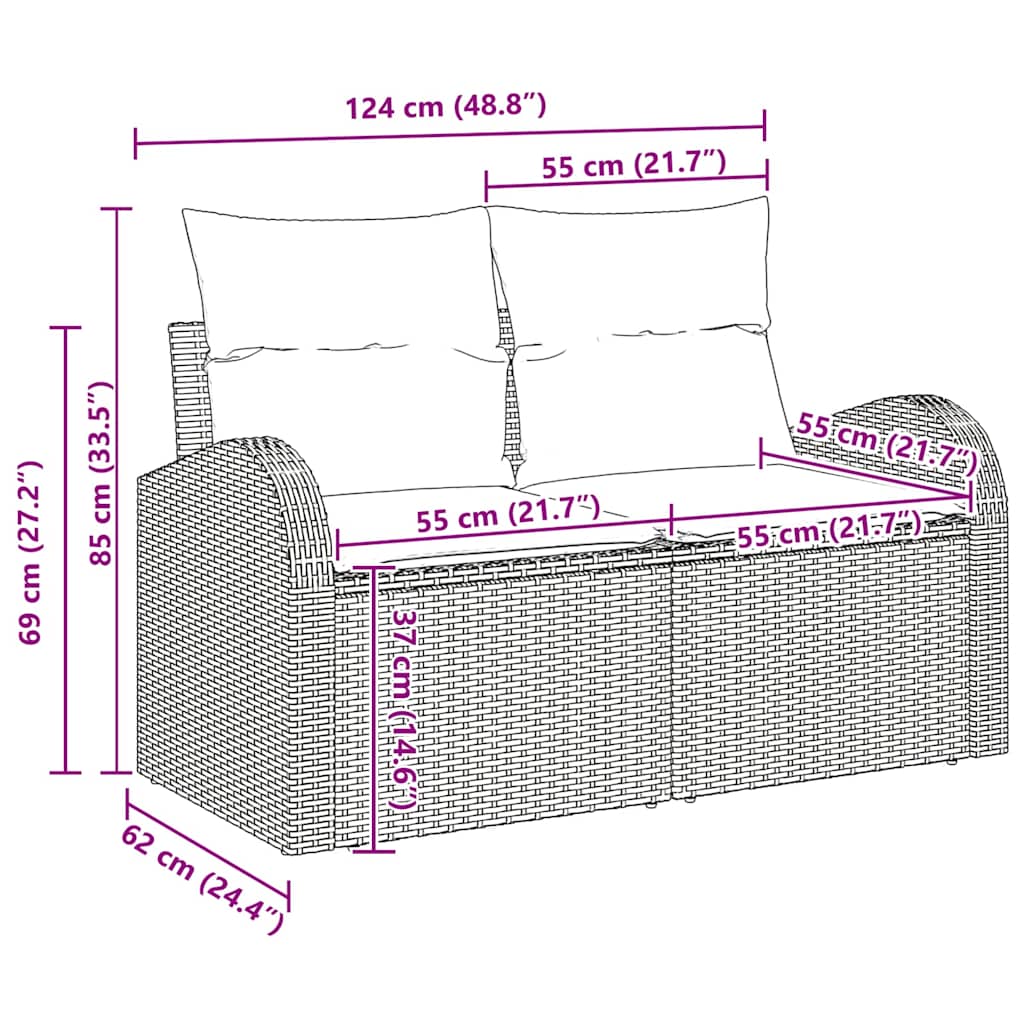 vidaXL Conjunto de Sofá de Jardim Preto 55 x 55 x 37 cm vime PE