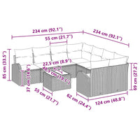 vidaXL Conjunto de Sofá de Jardim Preto 55 x 55 x 37 cm vime PE
