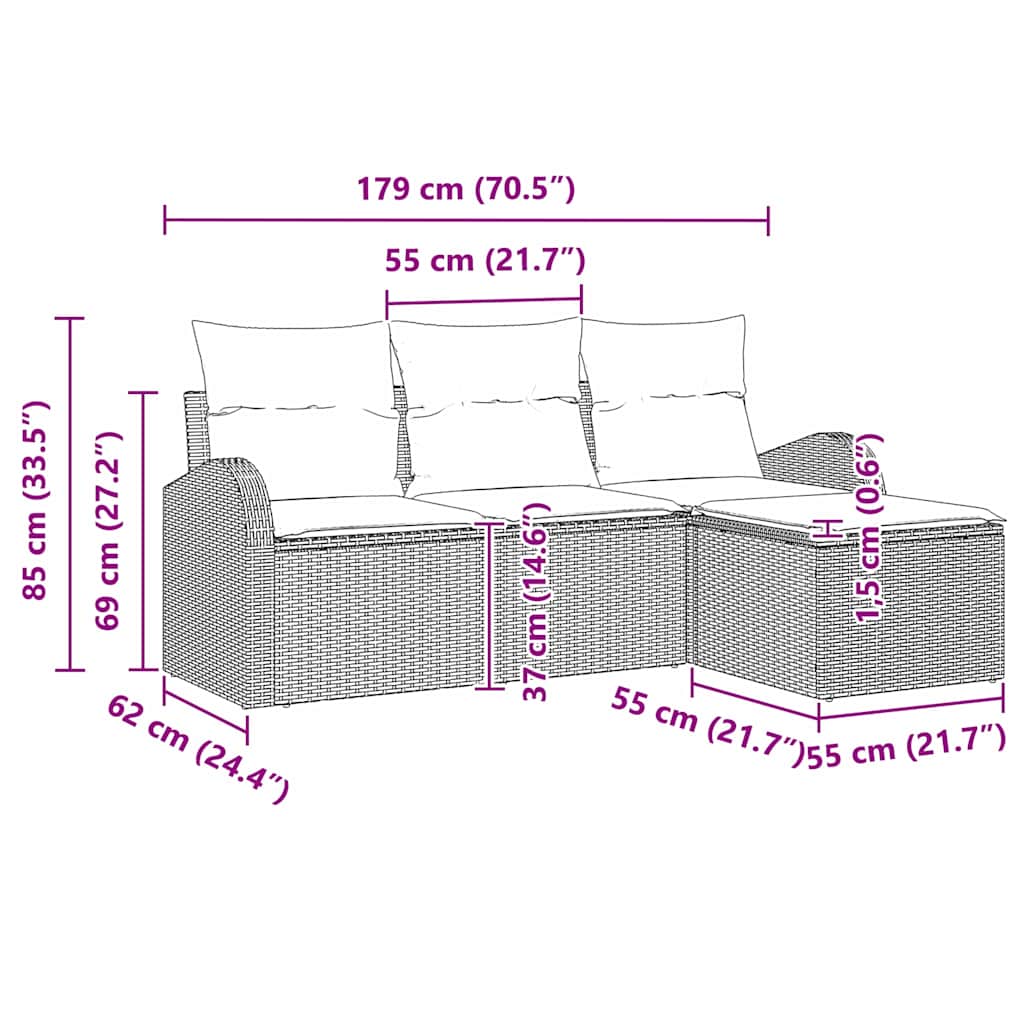 vidaXL Conjunto de Sofá de Jardim Preto vime PE