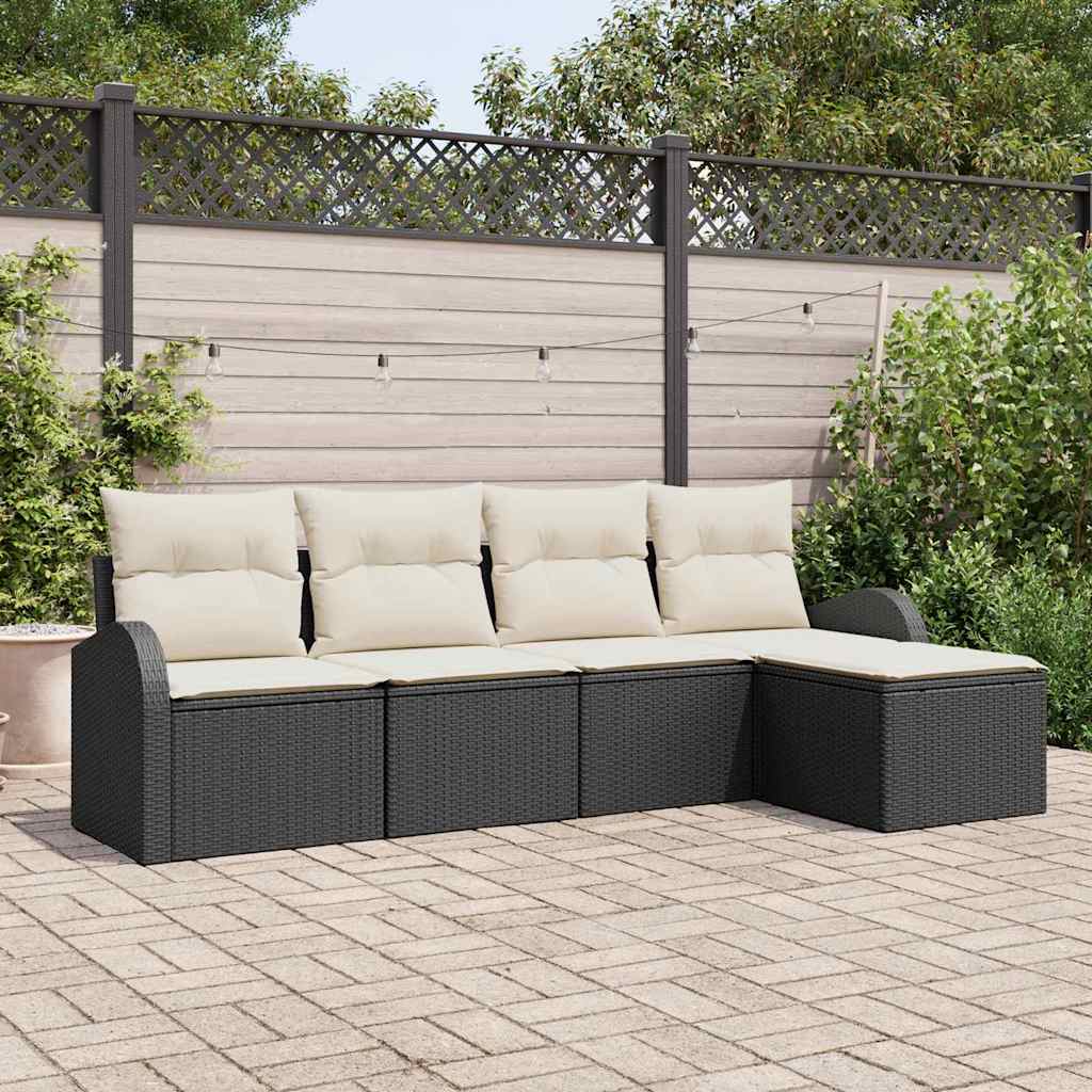 vidaXL Conjunto de Sofá de Jardim 5 pcs Preto vime PE