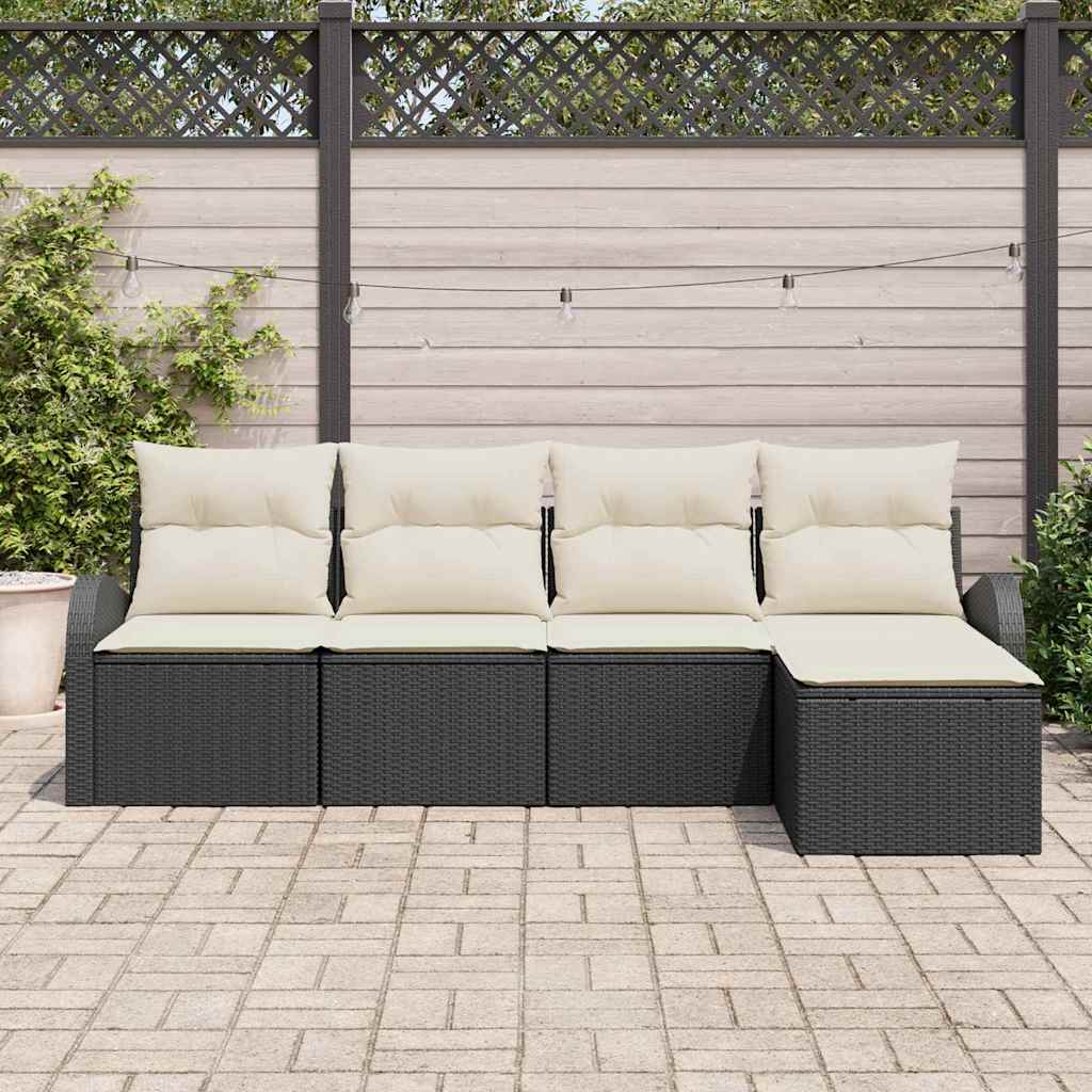 vidaXL Conjunto de Sofá de Jardim 5 pcs Preto vime PE