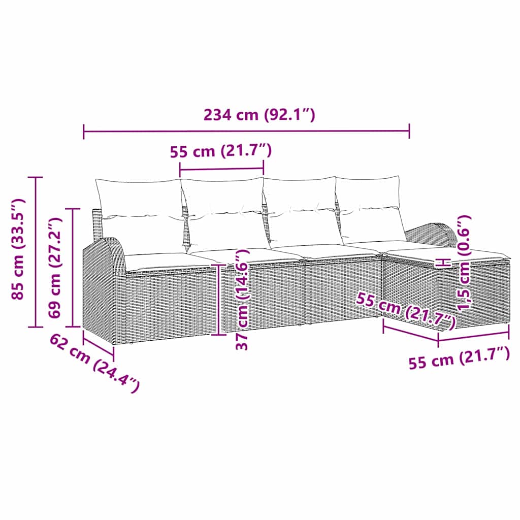 vidaXL Conjunto de Sofá de Jardim 5 pcs Preto vime PE