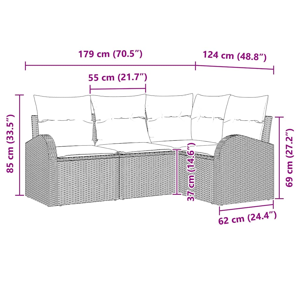 vidaXL Conjunto de Sofá de Jardim 4 pcs Preto vime PE
