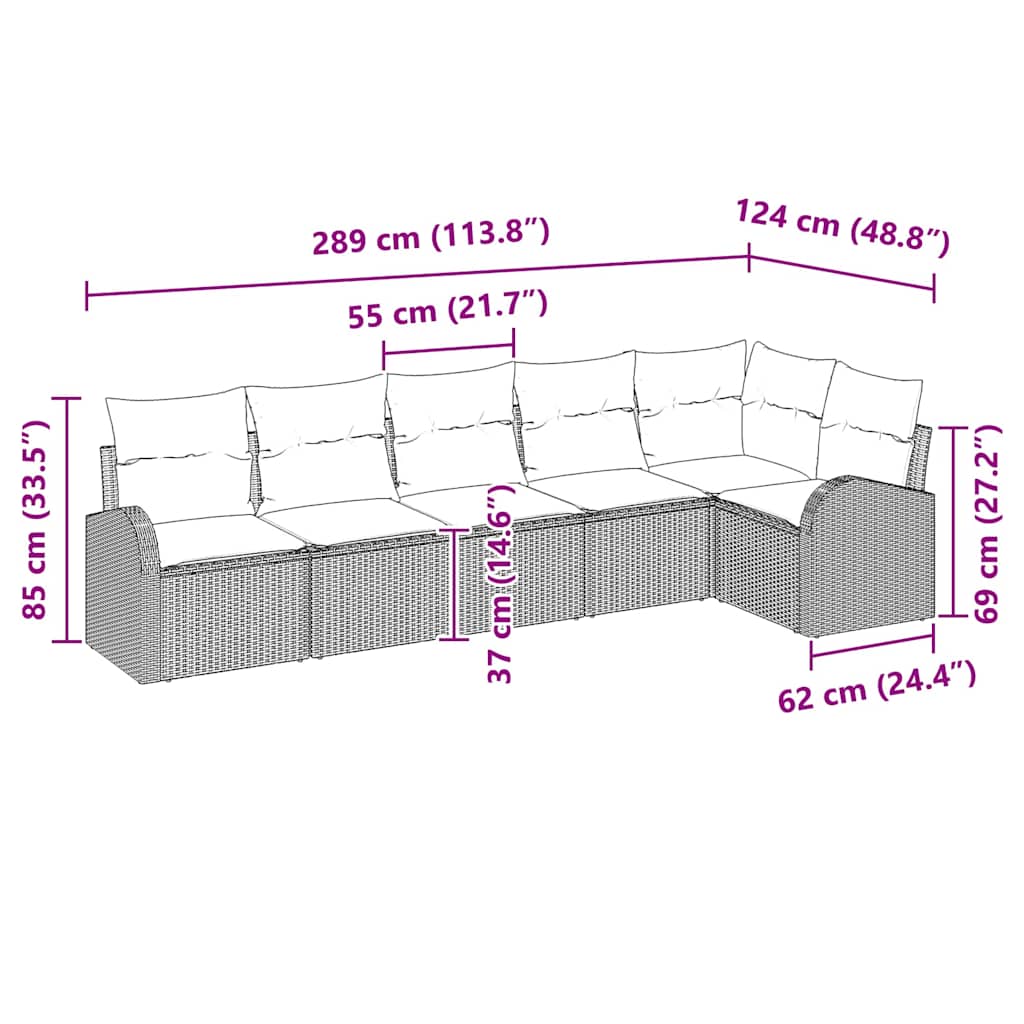 vidaXL Conjunto de Sofá de Jardim 6 pcs Preto Rattan Sintético