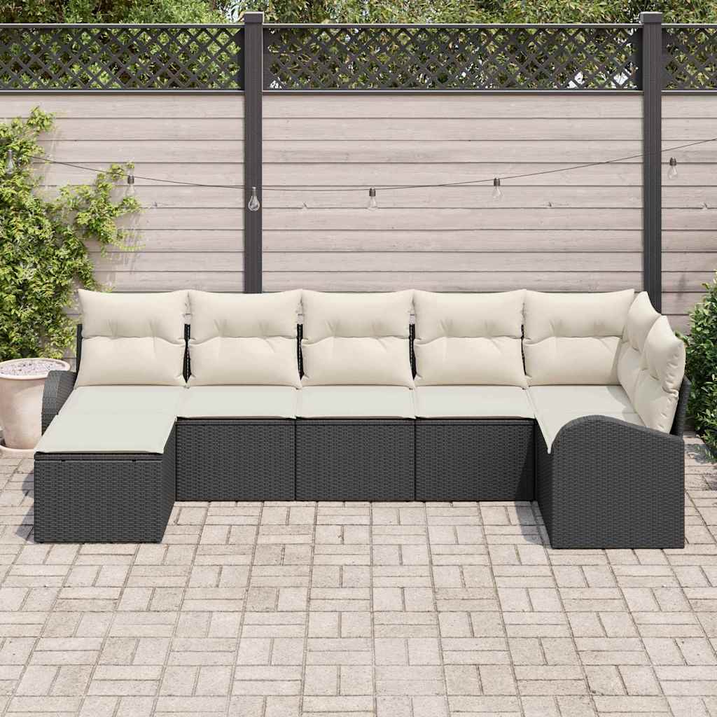 vidaXL Conjunto de Sofá de Jardim 7 pcs Preto Rattan Sintético