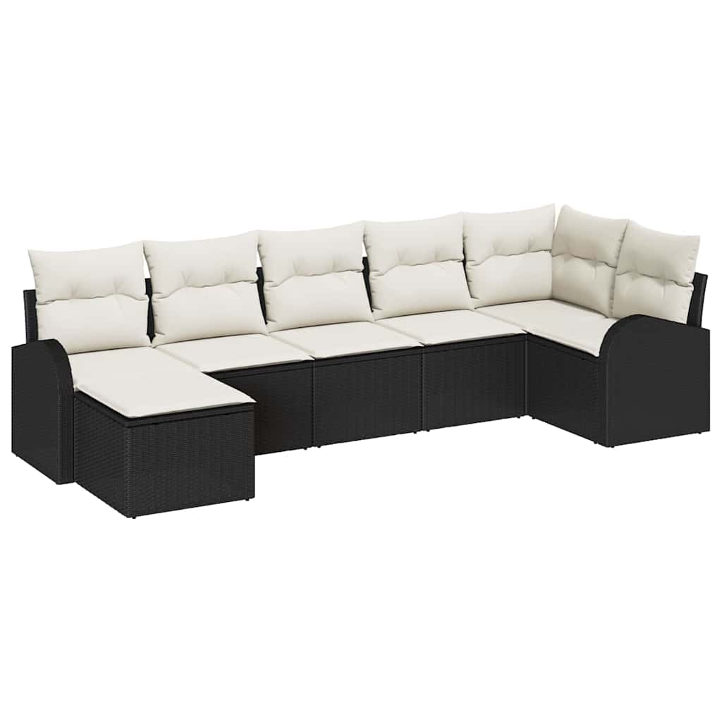 vidaXL Conjunto de Sofá de Jardim 7 pcs Preto Rattan Sintético