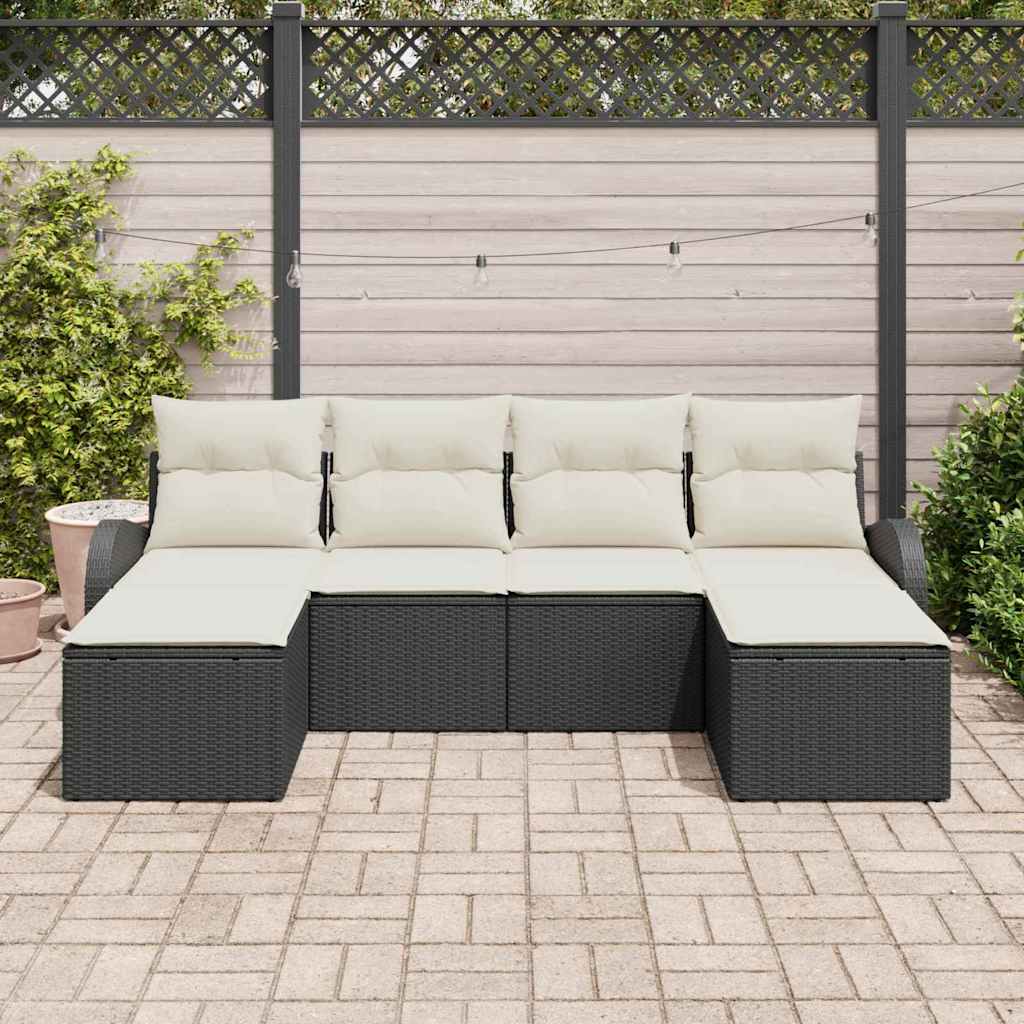 vidaXL Conjunto de Sofá de Jardim 6 pcs Preto Rattan de Polipropileno