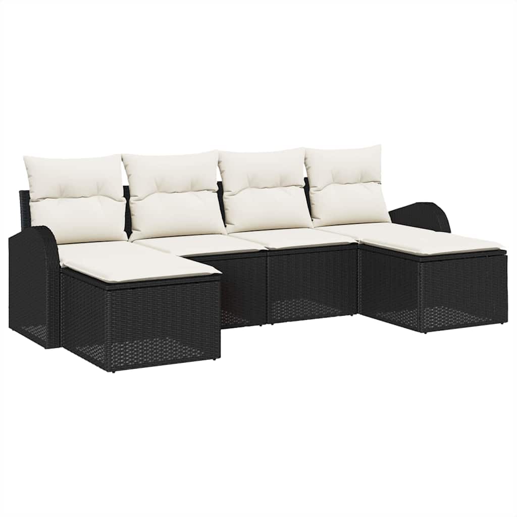 vidaXL Conjunto de Sofá de Jardim 6 pcs Preto Rattan de Polipropileno