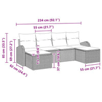 vidaXL Conjunto de Sofá de Jardim 6 pcs Preto Rattan de Polipropileno