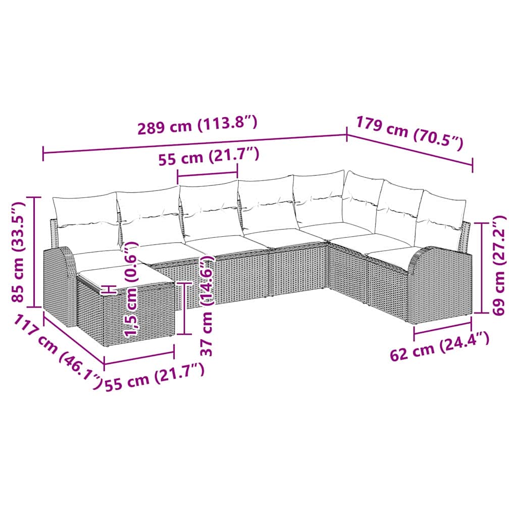 vidaXL Conjunto de Sofá de Jardim 8 pcs Preto Rattan Sintético