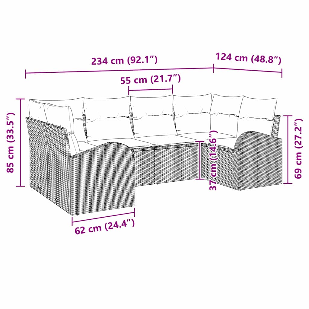 vidaXL Conjunto de Sofá de Jardim 6 pcs Preto Rattan de Polipropileno