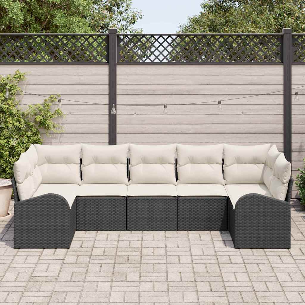 vidaXL Conjunto de Sofá de Jardim 7 pcs Preto Rattan de Polipropileno