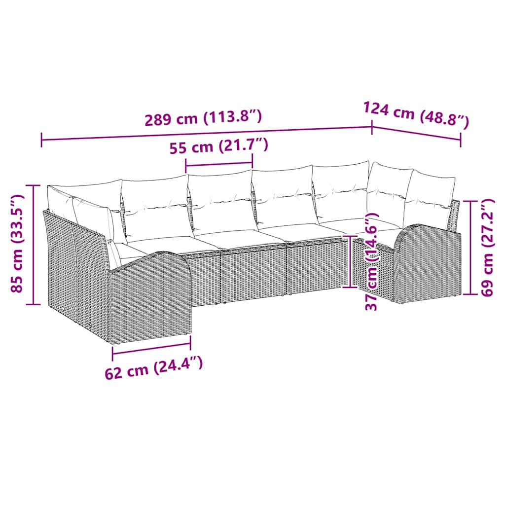 vidaXL Conjunto de Sofá de Jardim 7 pcs Preto Rattan de Polipropileno