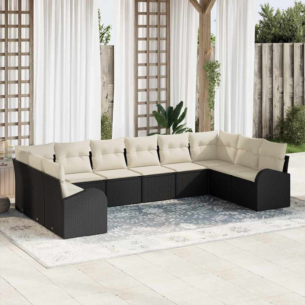 vidaXL Conjunto de Sofás com almofada 10 pcs Preto Polirattan