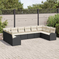 vidaXL Conjunto de Sofás com almofada 10 pcs Preto Polirattan