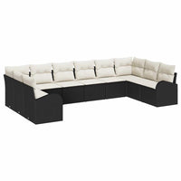 vidaXL Conjunto de Sofás com almofada 10 pcs Preto Polirattan