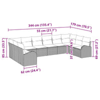 vidaXL Conjunto de Sofás com almofada 10 pcs Preto Polirattan