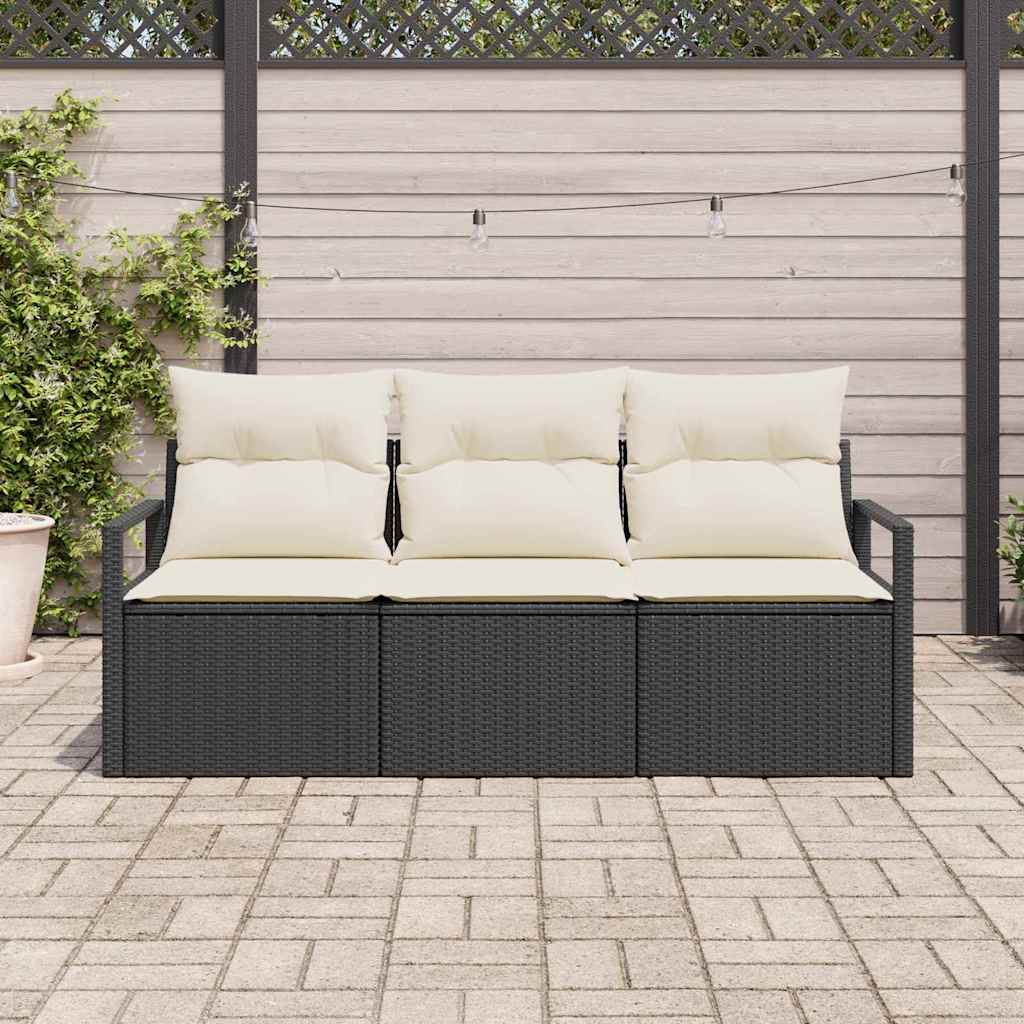 vidaXL Conjunto de Sofás 3 pcs Preto vime PE