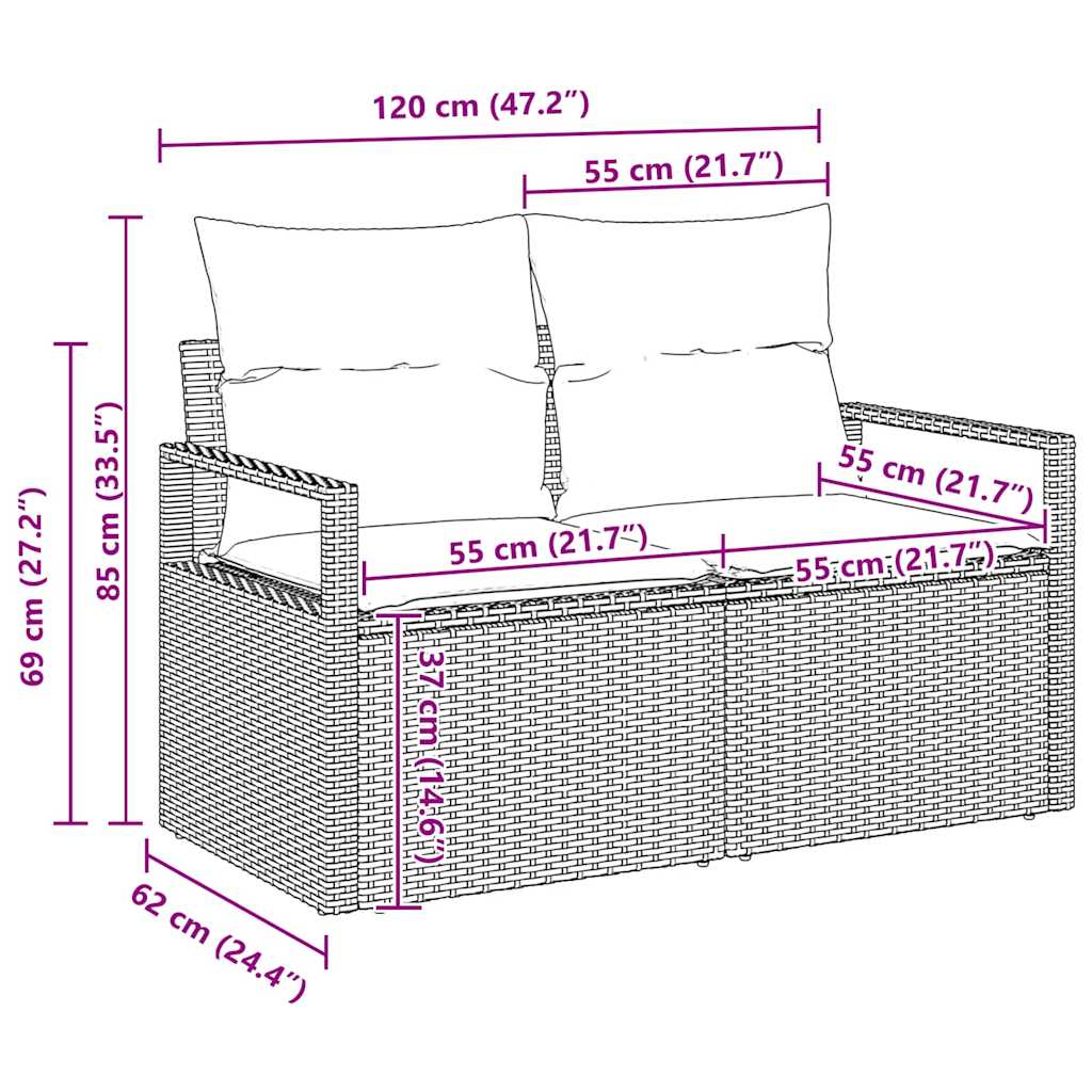 vidaXL Conjunto de Sofás 3 pcs Preto vime PE