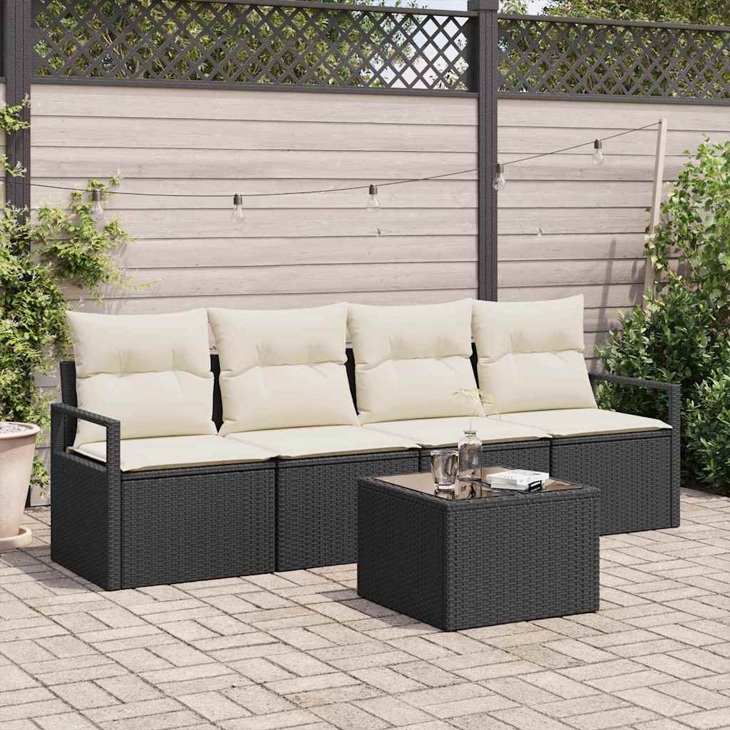 vidaXL Conjunto de Sofás 5 pcs Preto e Creme vime PE