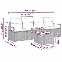 vidaXL Conjunto de Sofás 5 pcs Preto e Creme vime PE