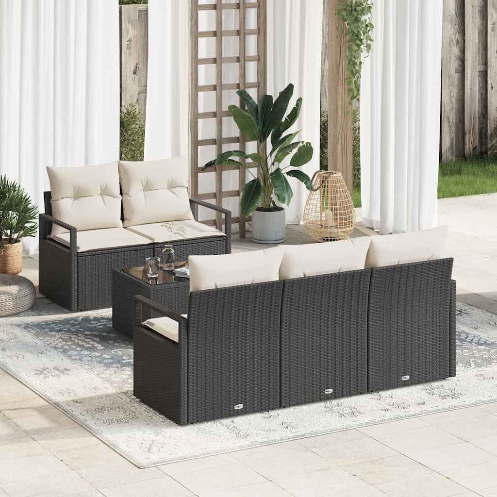 vidaXL Conjunto de Sofás com almofada 6 pcs Preto e Creme vime PE