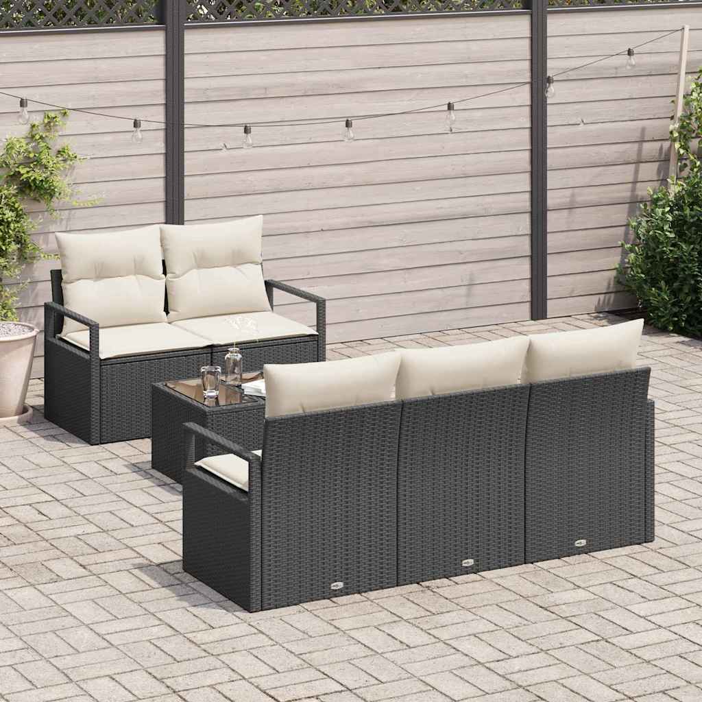 vidaXL Conjunto de Sofás com almofada 6 pcs Preto e Creme vime PE