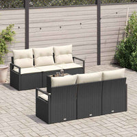 vidaXL Conjunto de Sofás 7 pcs Preto e Creme vime PE