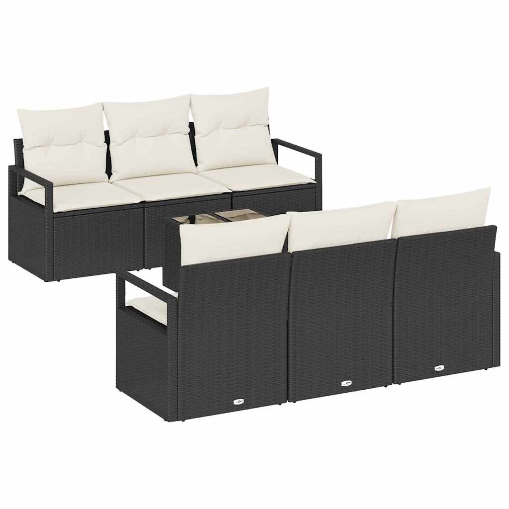 vidaXL Conjunto de Sofás 7 pcs Preto e Creme vime PE