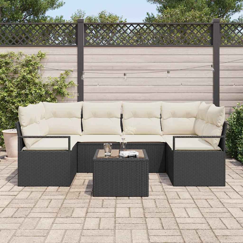 vidaXL Conjunto de Sofás 7 pcs Preto e Creme vime PE