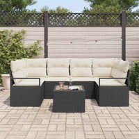 vidaXL Conjunto de Sofás 7 pcs Preto e Creme vime PE