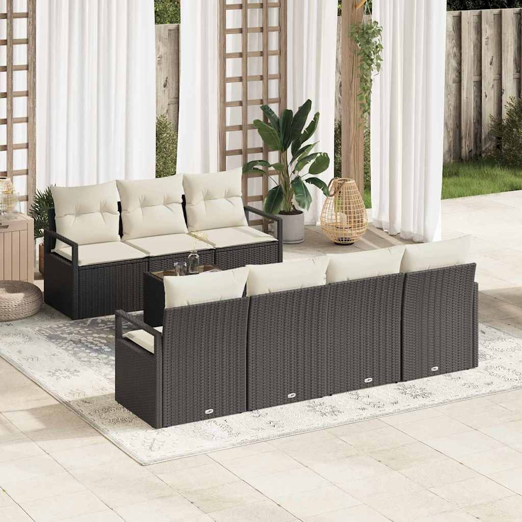 vidaXL Conjunto de Sofás 8 pcs Preto e Creme vime PE
