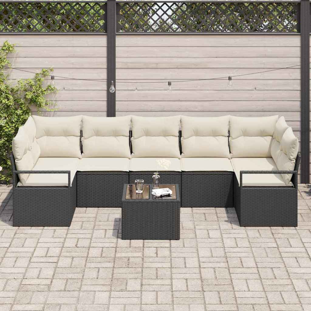 vidaXL Conjunto de Sofás 8 pcs Preto e Creme vime PE