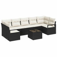 vidaXL Conjunto de Sofás 8 pcs Preto e Creme vime PE