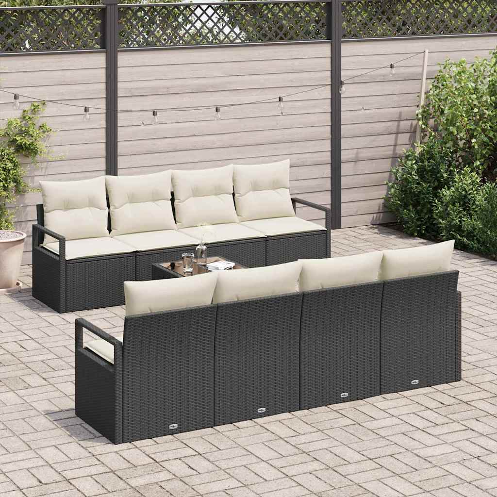 vidaXL Conjunto de Sofás com almofada 7 pcs Preto e Creme vime PE
