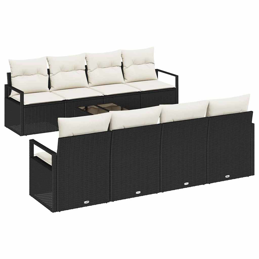 vidaXL Conjunto de Sofás com almofada 7 pcs Preto e Creme vime PE