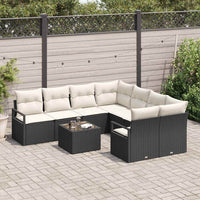 vidaXL Conjunto de Sofás com almofada 9 pcs Preto e Creme vime PE