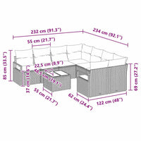 vidaXL Conjunto de Sofás com almofada 9 pcs Preto e Creme vime PE