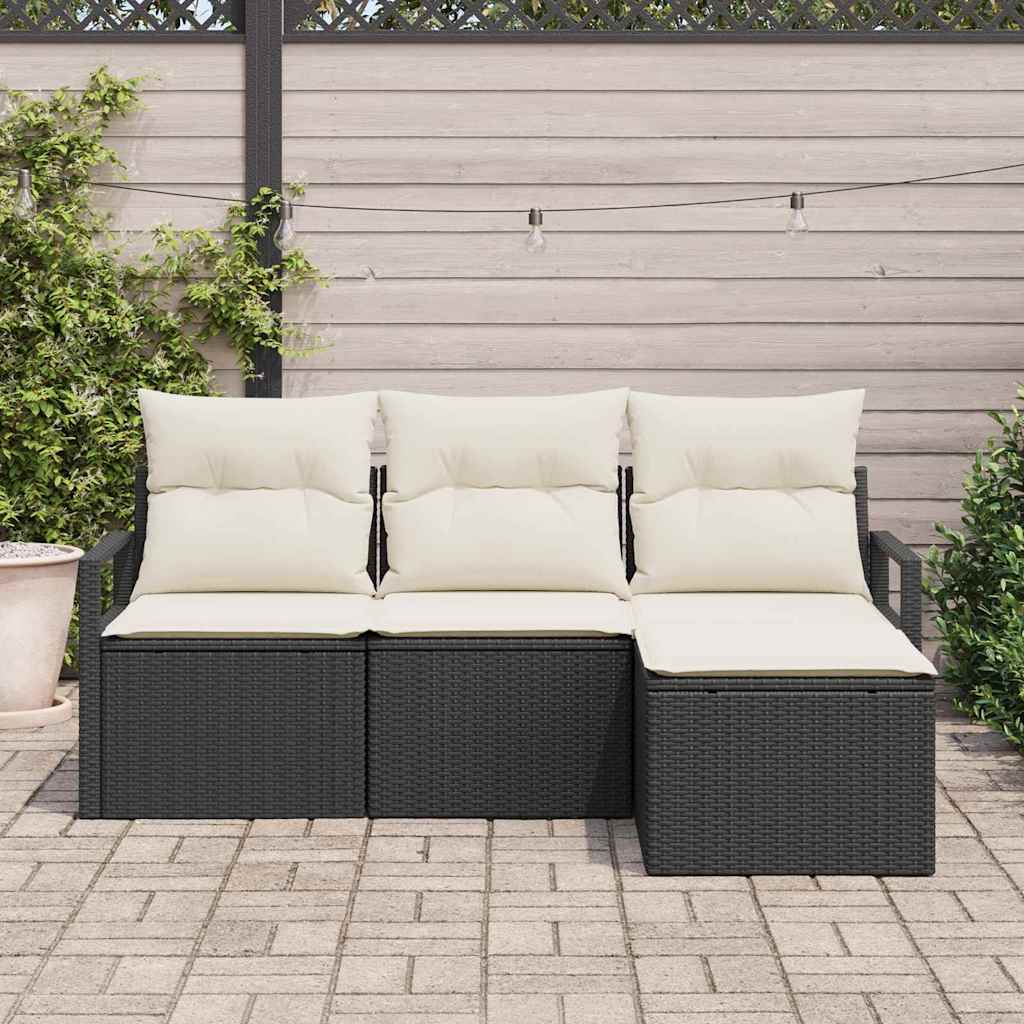 vidaXL Conjunto de Sofás com almofada 4 pcs Preto vime PE