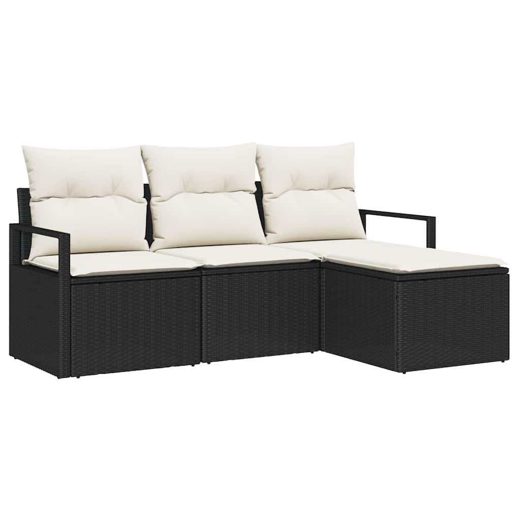 vidaXL Conjunto de Sofás com almofada 4 pcs Preto vime PE