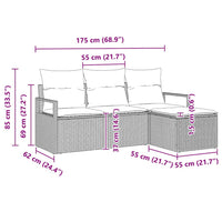 vidaXL Conjunto de Sofás com almofada 4 pcs Preto vime PE