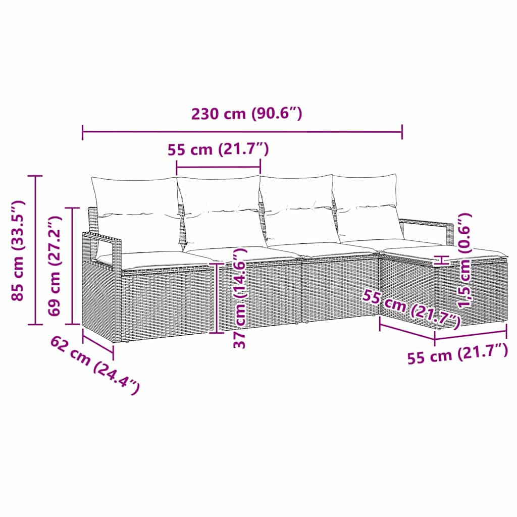 vidaXL Conjunto de Sofás 5 pcs Preto vime PE